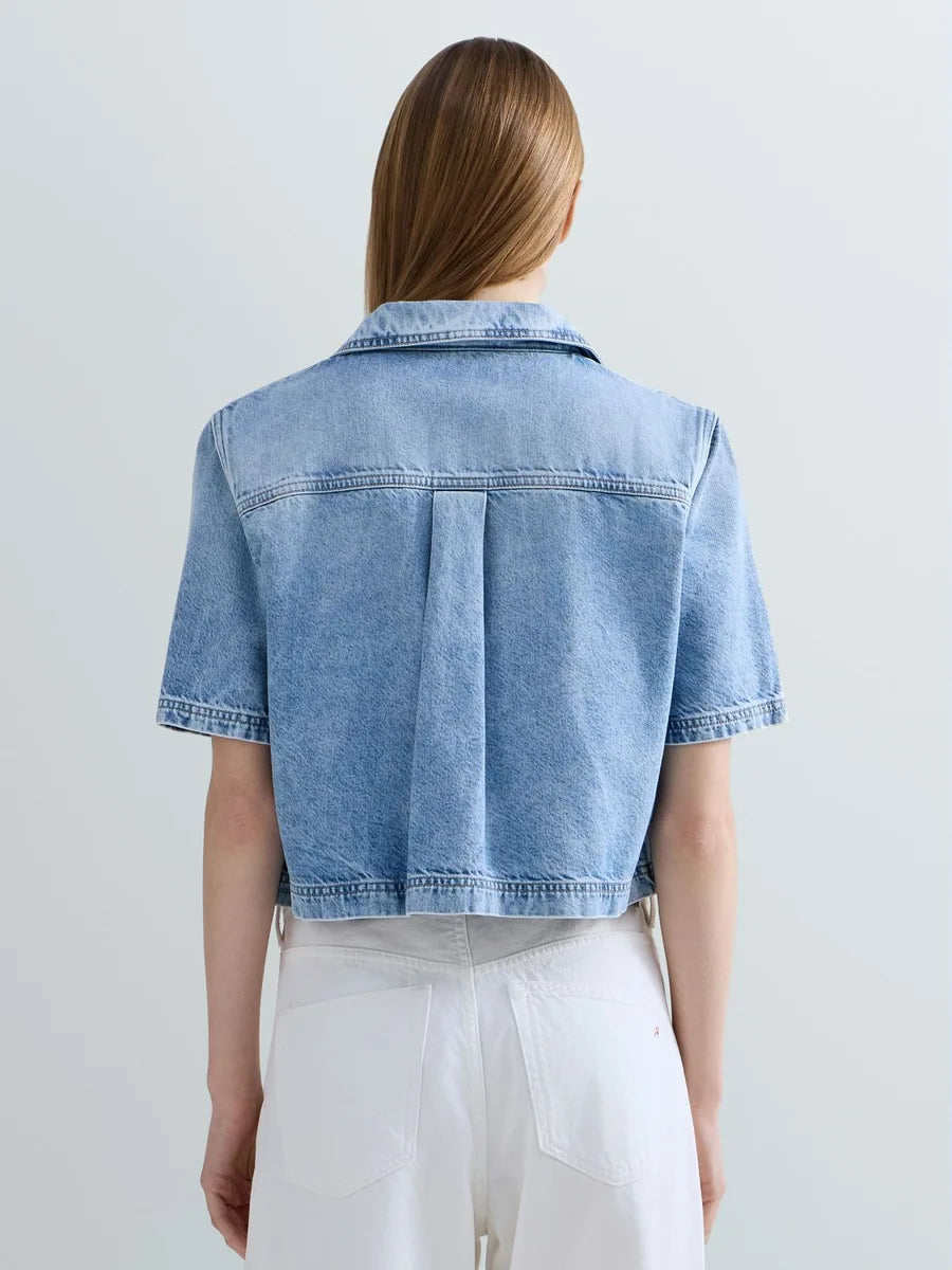 Camisa corta de denim efecto usado